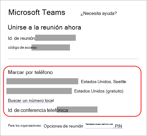Captura de pantalla que muestra dónde puede llamar a una reunión de Teams.