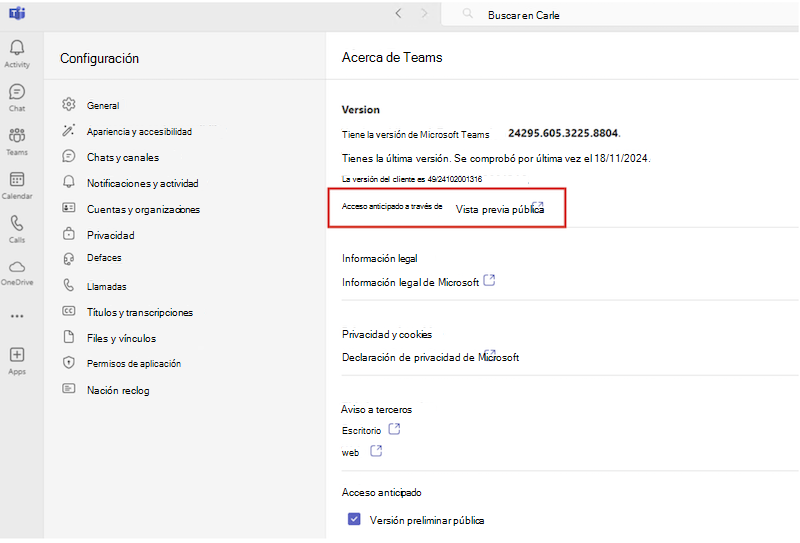 Acceso anticipado activo en Teams