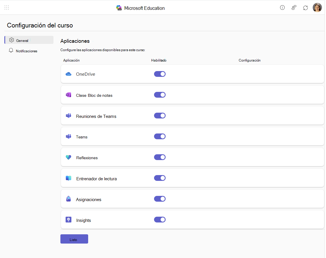 Configuración del curso de Microsoft Education