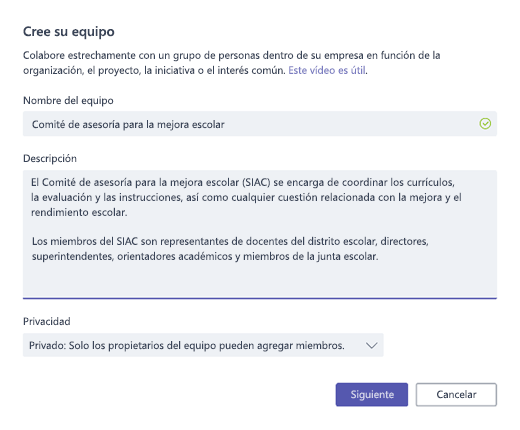 Crear equipo
