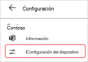 Captura de pantalla de la interfaz de usuario de configuración de dispositivo resaltada en Panel de Teams