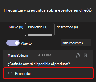 La pestaña Publicados es la segunda pestaña