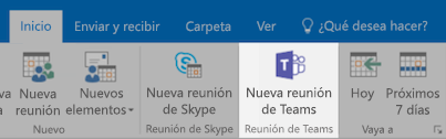 Botón Nueva reunión de Teams en Outlook