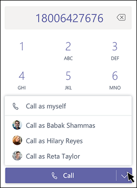 Llamada de Teams como delegado: elegir delegado