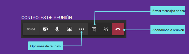Use los controles de reuniones para administrar la configuración y el chat.