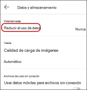 Teams-mobile- reducir el uso de datos