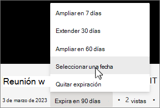 Menú de hora de expiración de grabación