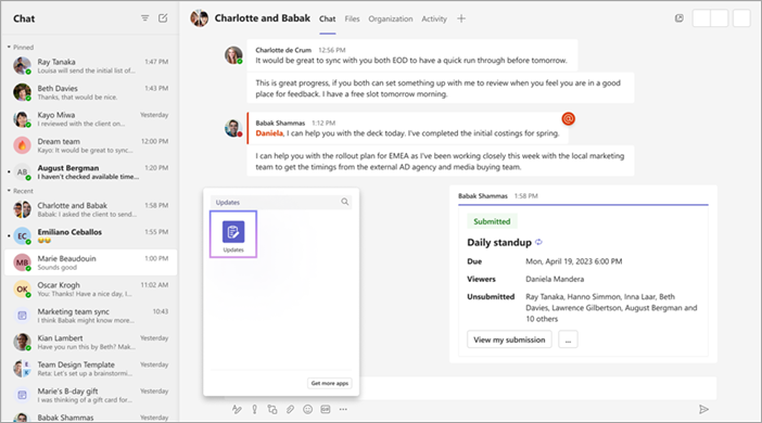 Usar las Novedades en un chat o canal de Teams