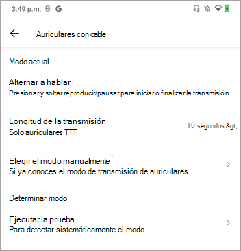 Walkie Talkie Alternar a la configuración del modo Hablar