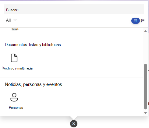 Captura de pantalla del panel para elegir un elemento web, que muestra Archivo y multimedia y People elementos web.