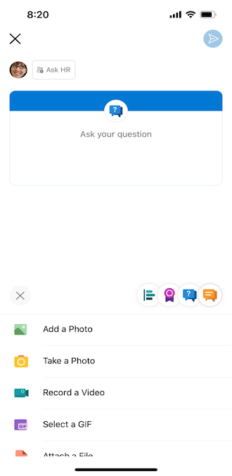 Pregunta de Yammer en un teléfono móvil con iOS