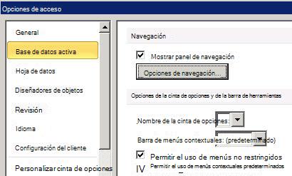 configuración de las opciones de navegación