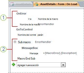 Una macro que contiene una submacro de control de errores.