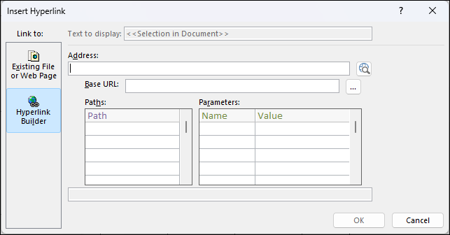 Cuadro de diálogo Insertar hipervínculo en Access