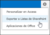 Comando Exportar a listas de SharePoint en el menú de engranaje Configuración
