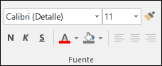 Comandos disponibles en el grupo Fuente de Access