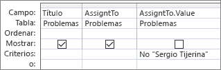 Cuadrícula Diseño de consulta con campo de búsqueda recto