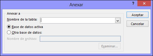 Captura de pantalla del cuadro de diálogo Consulta de datos anexados