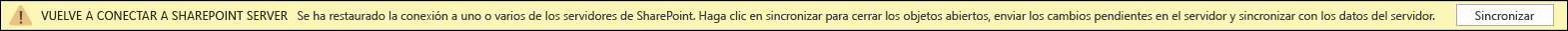 Haga clic en Sincronizar para volver a conectarse a SharePoint Server.