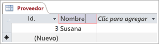 Fragmento de código de pantalla de la tabla de proveedor que muestra dos filas con identificador