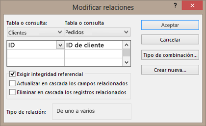 Editar una relación existente entre tablas