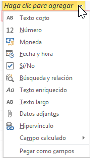 Agregar una nueva columna de tabla, escribir Búsqueda y relación
