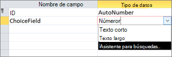 Crear un campo de opción