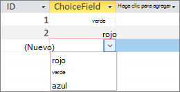 Mostrar la lista de opciones a un usuario