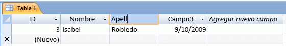 Escribir un nuevo nombre de campo en la tabla de Access