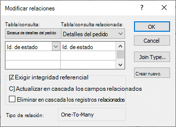 Cuadro de diálogo Modificar relaciones