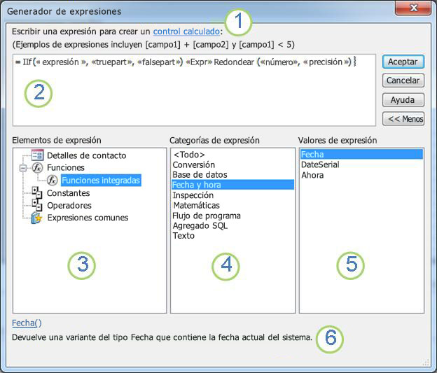 Cuadro de diálogo Generador de Expresiones