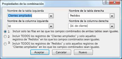 Cuadro de diálogo Propiedades de la combinación