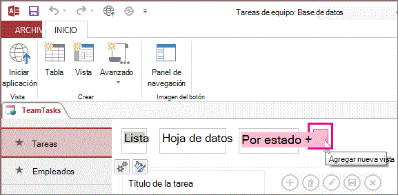 Botón Agregar vista de una aplicación de Access.