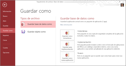 Guardar como las opciones de base en la pantalla Guardar como