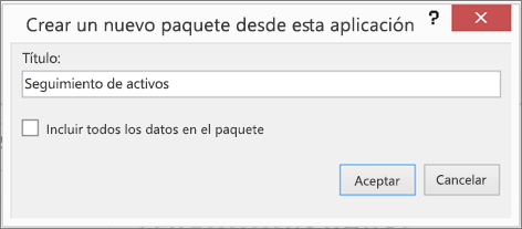 Crear nuevo paquete desde este cuadro de diálogo de la aplicación
