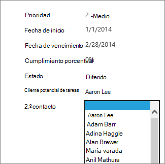 Cuadro combinado en una vista