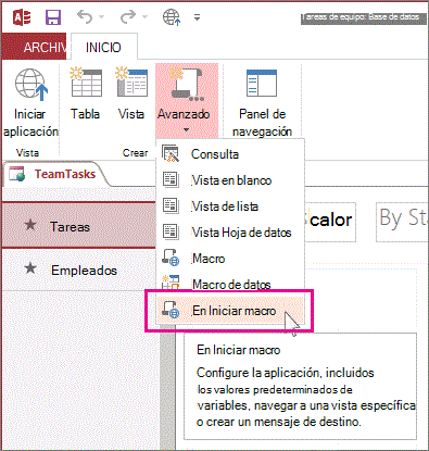 El comando de macro Al inicio de la cinta.