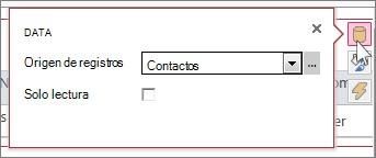 Cuadro de diálogo Datos de una vista de hoja de datos web