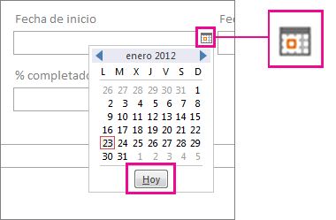 Selector de fecha con el botón Hoy resaltado.