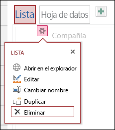 Menú Configuración con Abrir en el explorador, Editar, Cambiar el nombre, Duplicar y Eliminar