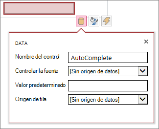 Cuatro de propiedades para un nuevo control de cuadro de autocompletar