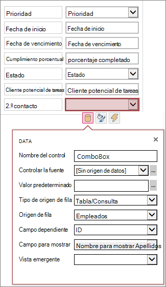 Más propiedades para un control de lista combinado