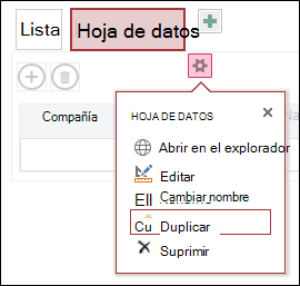Menú Configuración con Abrir en el explorador, Editar, Cambiar el nombre, Duplicar y Eliminar