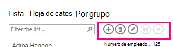 Barra de acción en la vista Lista