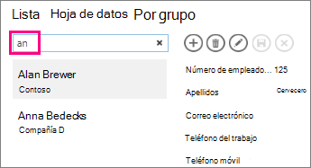Uso del cuadro de búsqueda en la vista Lista