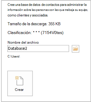 Creación de una base de datos de escritorio de Access a partir de una plantilla
