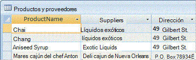 Imagen que muestra una tabla que contiene productos y proveedores