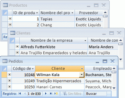 Imagen que muestra tres tablas en hojas de datos