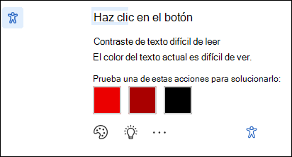 Notificación de problema de pantalla de accesibilidad con posibles correcciones.