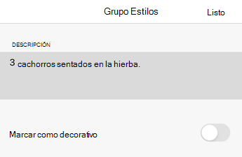 Cuadro de diálogo Texto alternativo en Excel para iOS.